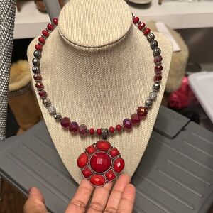 Elegant Red and Silver Statement Necklace